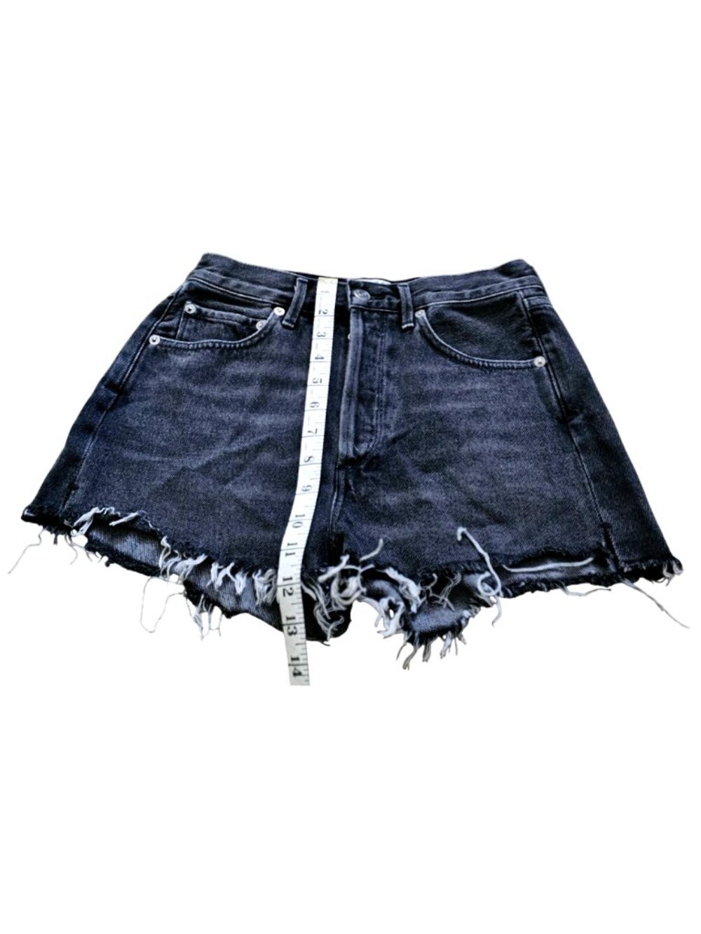 Agolde Premium High-Rise Distressed Denim Shorts Size 26 Gray Frayed Hem - Picture 10 of 11
